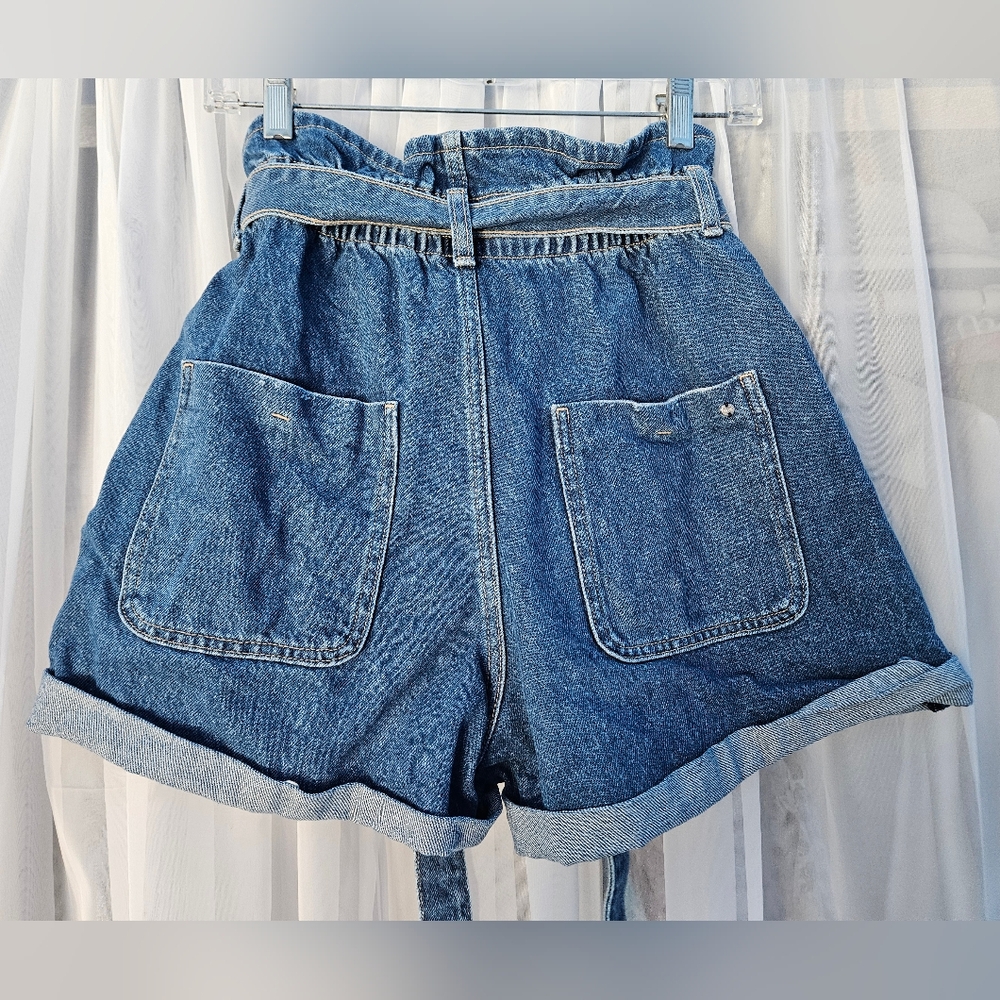 Zara Women’s Denim High Rise Paperbag Shorts Size 4 - Picture 8 of 12